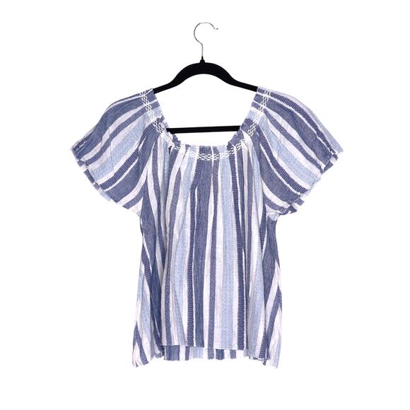 FAHERTY Annabelle Organic Cotton Blend Top Navy Slub Stripe Blouse Women's XS - Picture 3 of 9